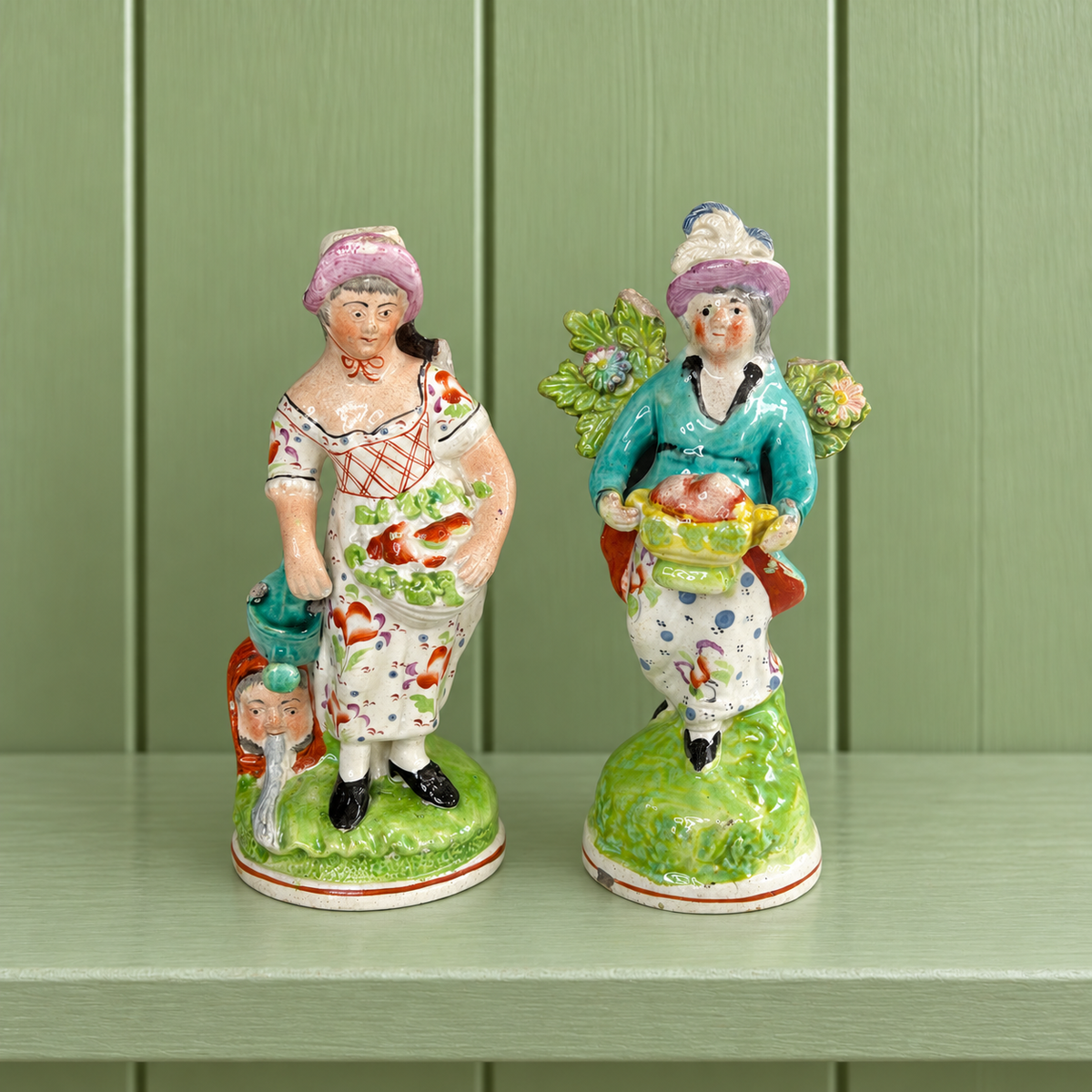 RARE Early 19th Century Staffordshire Figure Lady Basket Of Fruit Obadiah Sherratt C 1800