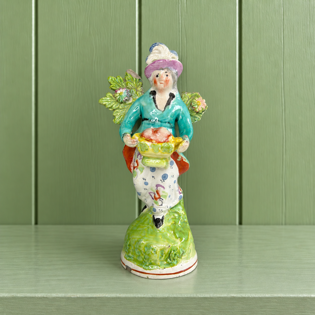 RARE Early 19th Century Staffordshire Figure Lady Basket Of Fruit Obadiah Sherratt C 1800