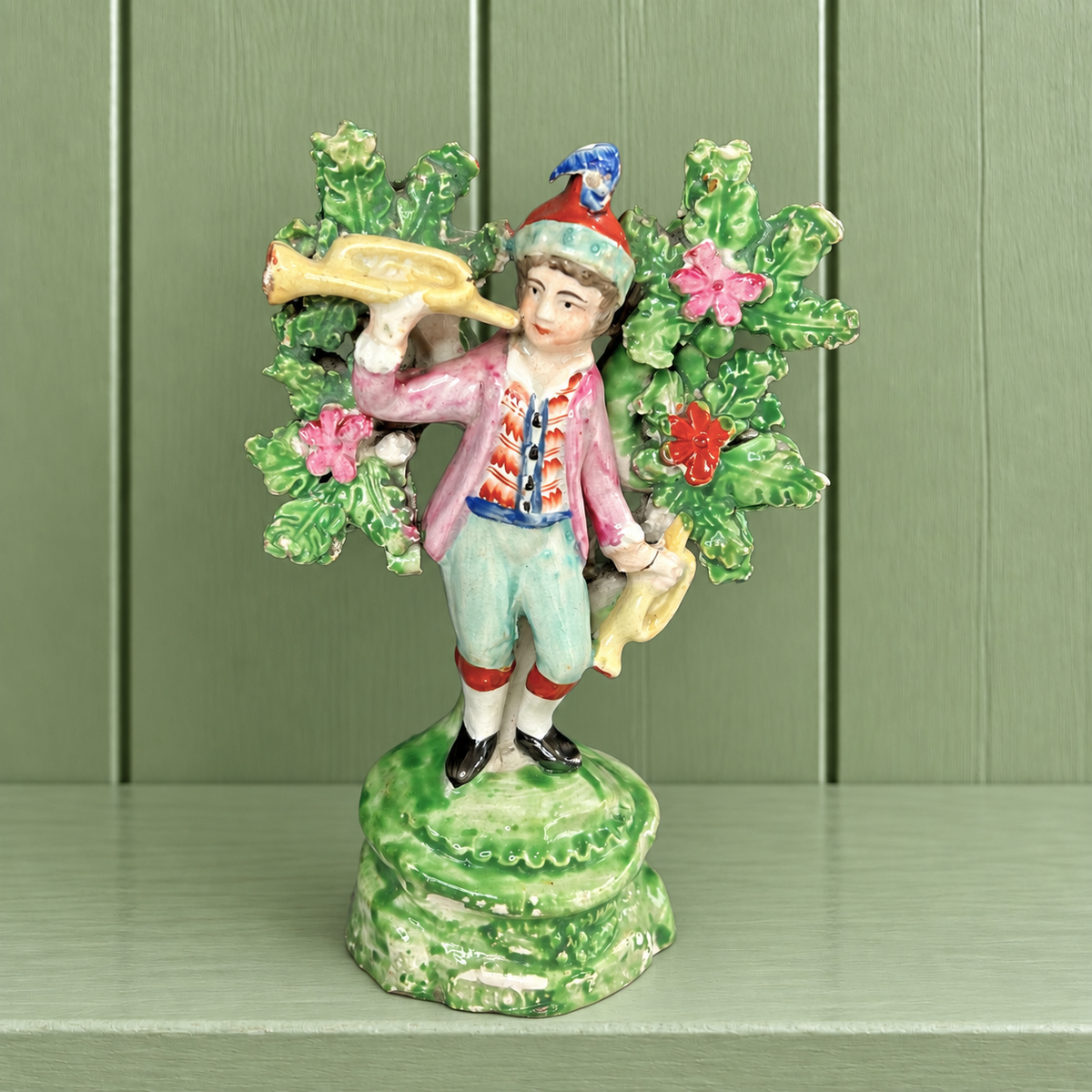 Early 19th Century Staffordshire Figure Showman Musician Floral Bocage C 1800
