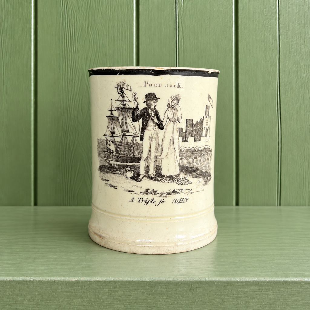RARE Early 19th Century Liverpool Creamware Mug Poor Jack Trifle For John Herculaneum C 1800
