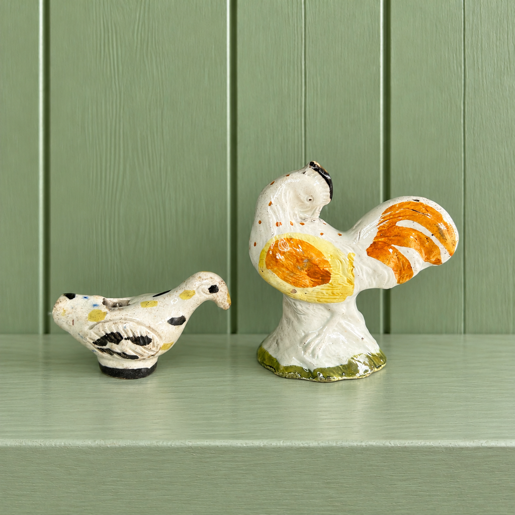RARE 18th Century Staffordshire Figure Cockerel Chicken Prattware C 1790