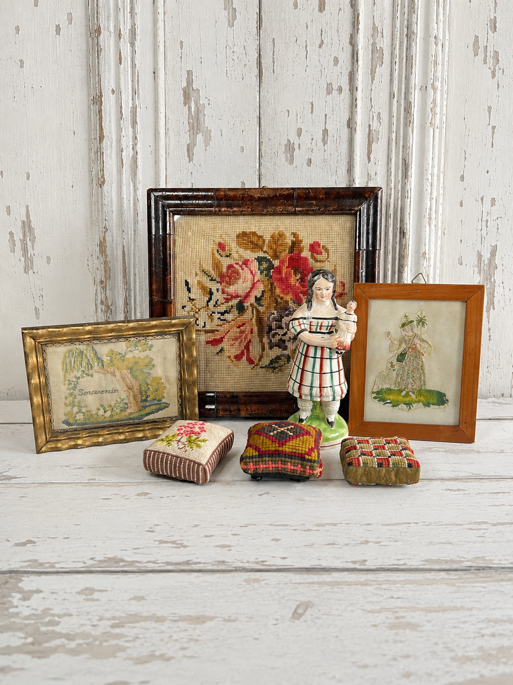 Miniature 19th Century Needlework Picture Mourning Tree C 1820