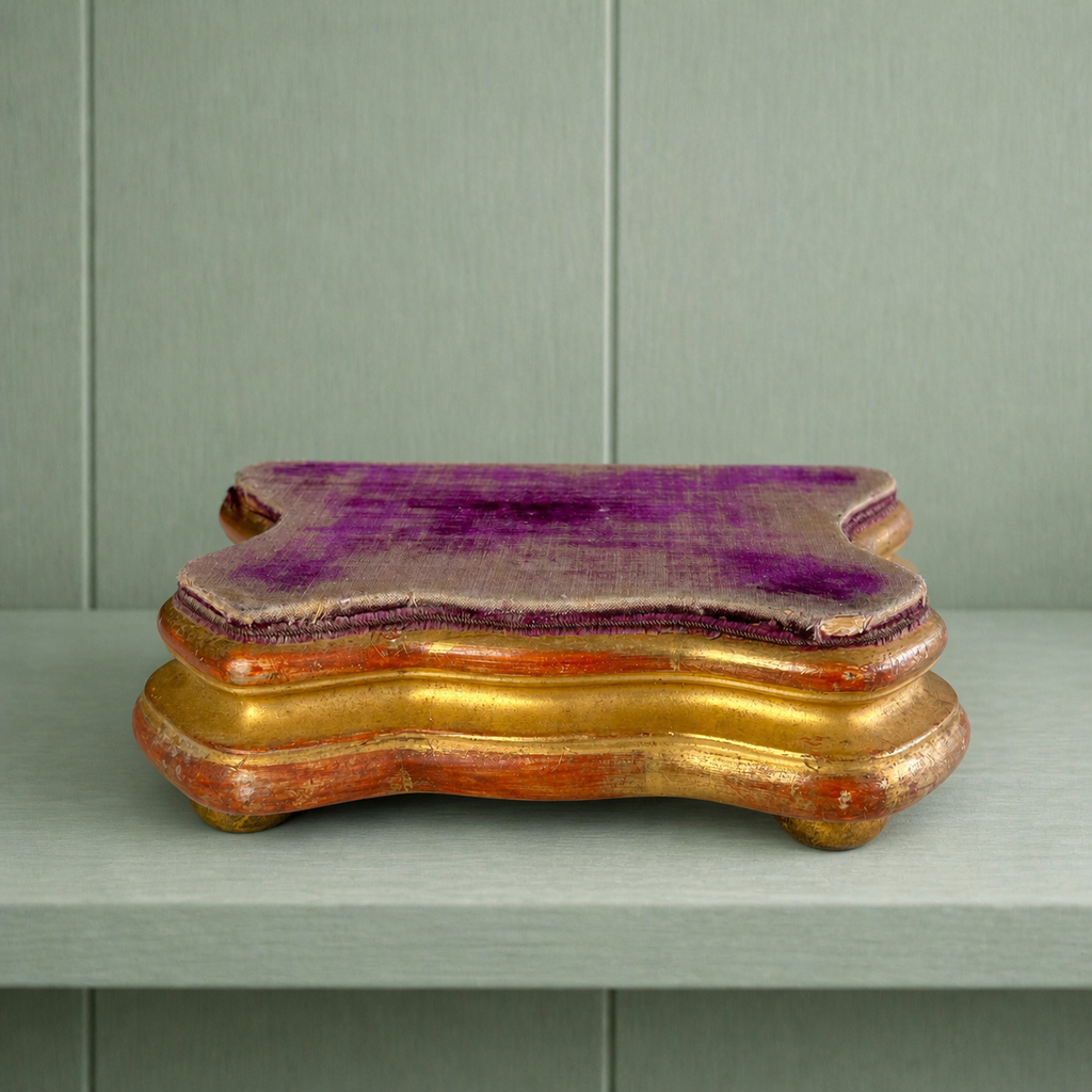 Antique French Jewellery Display Stand Plateau Faded Purple Velvet and Gilt Wood C 1840