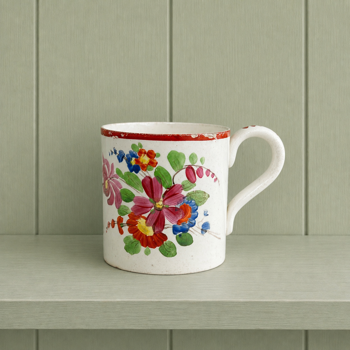 RARE 19th Century English Bristol Pottery Floral Mug C 1820