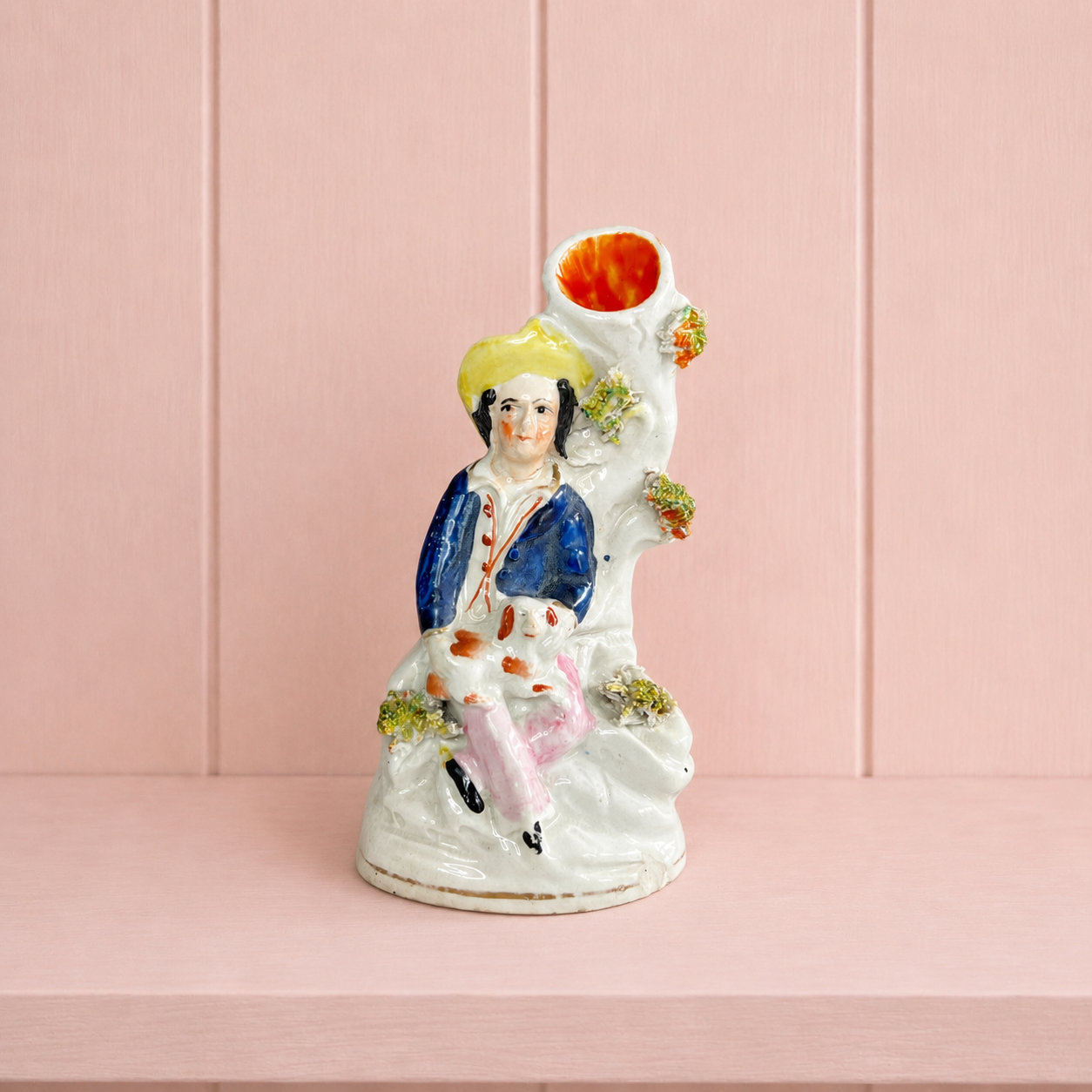 Antique Staffordshire Miniature Spill Vase Shepherd Boy and Dog C 1850 AF