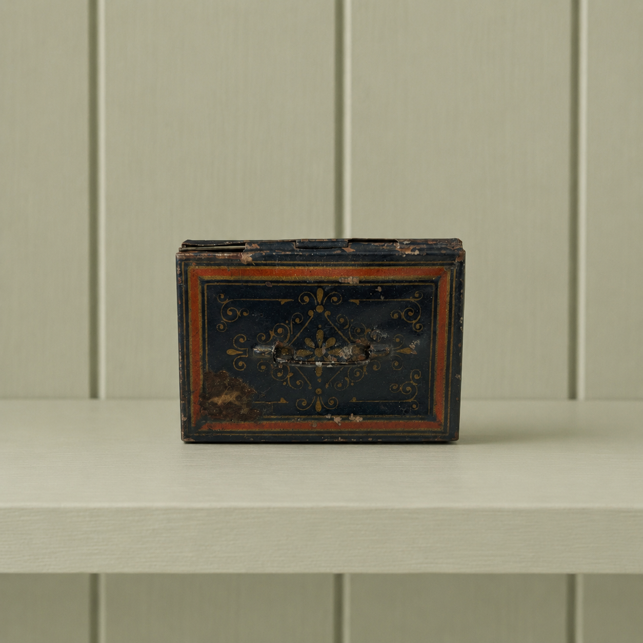 Antique Miniature Toleware Tin Dolls Box For Documents Circa 1890