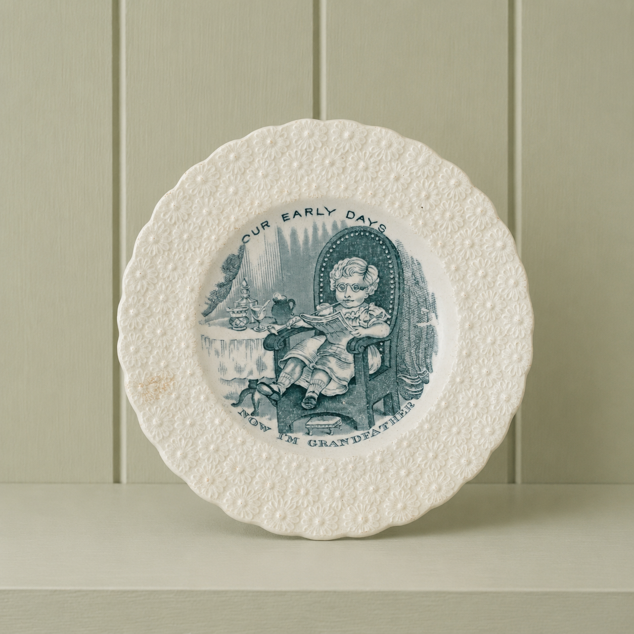 Antique 19th Century Staffordshire Childrens Plate Our Early Days Grandfather 1828