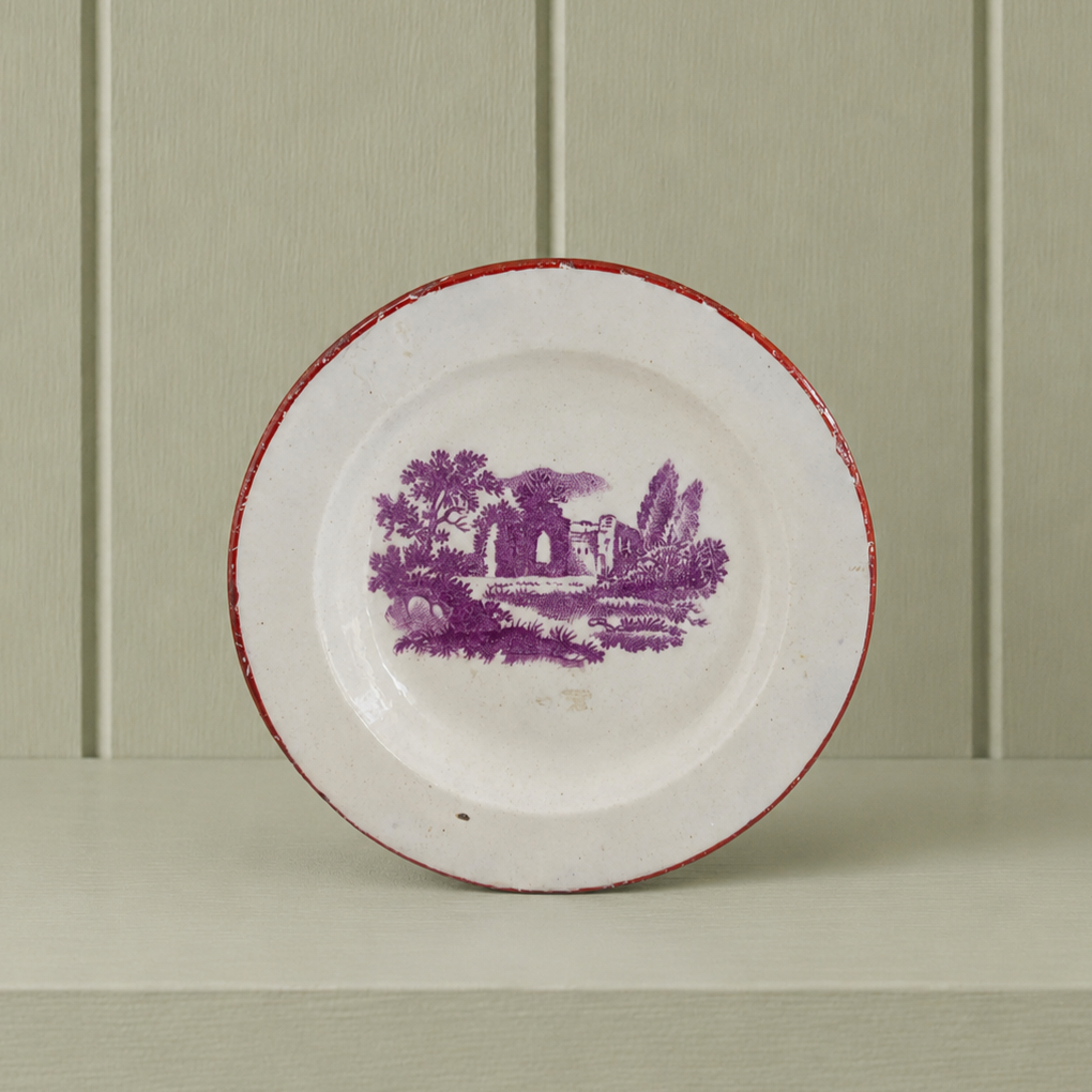 Antique Miniature Toy Doll Plate Purple Print Ruins Georgian Era Nurseryware Circa 1835