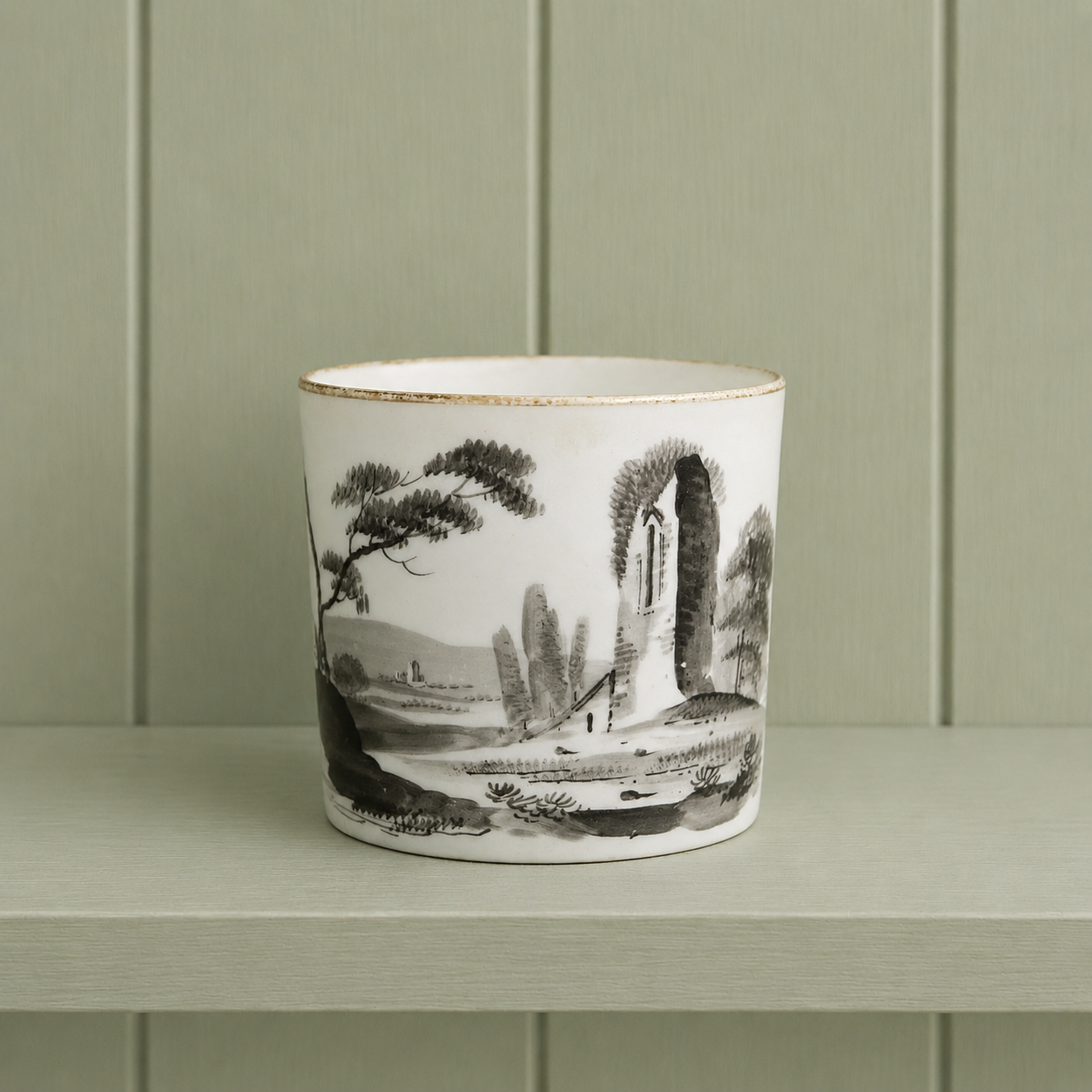 1810 Minton Porcelain Coffee Can English Regency En Grisaille Landscape