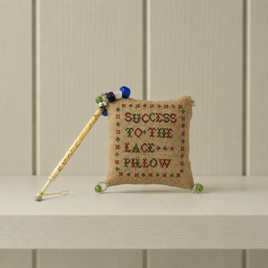 Antique Sampler Pincushion & Lace Making Bobbin C 1870s