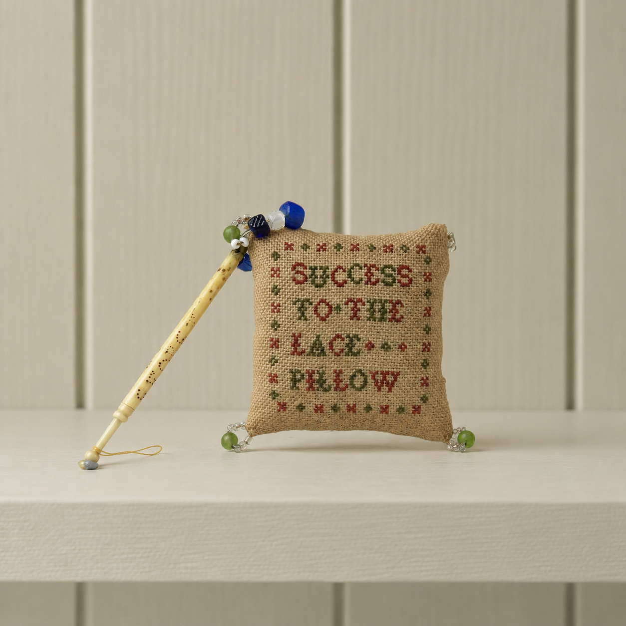 Antique Sampler Pincushion & Lace Making Bobbin C 1870s