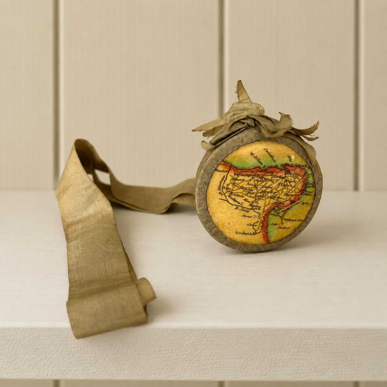 Antique Tunbridge Ware Pincushion Isle of Thanet Map Georgian Pinwheel Circa 1830s