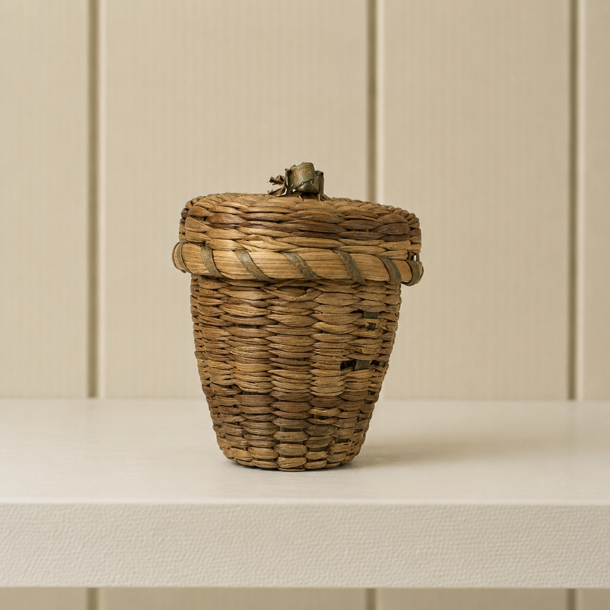 19th Century Sea Grass Thimble Holder Straw Basket Folk Art