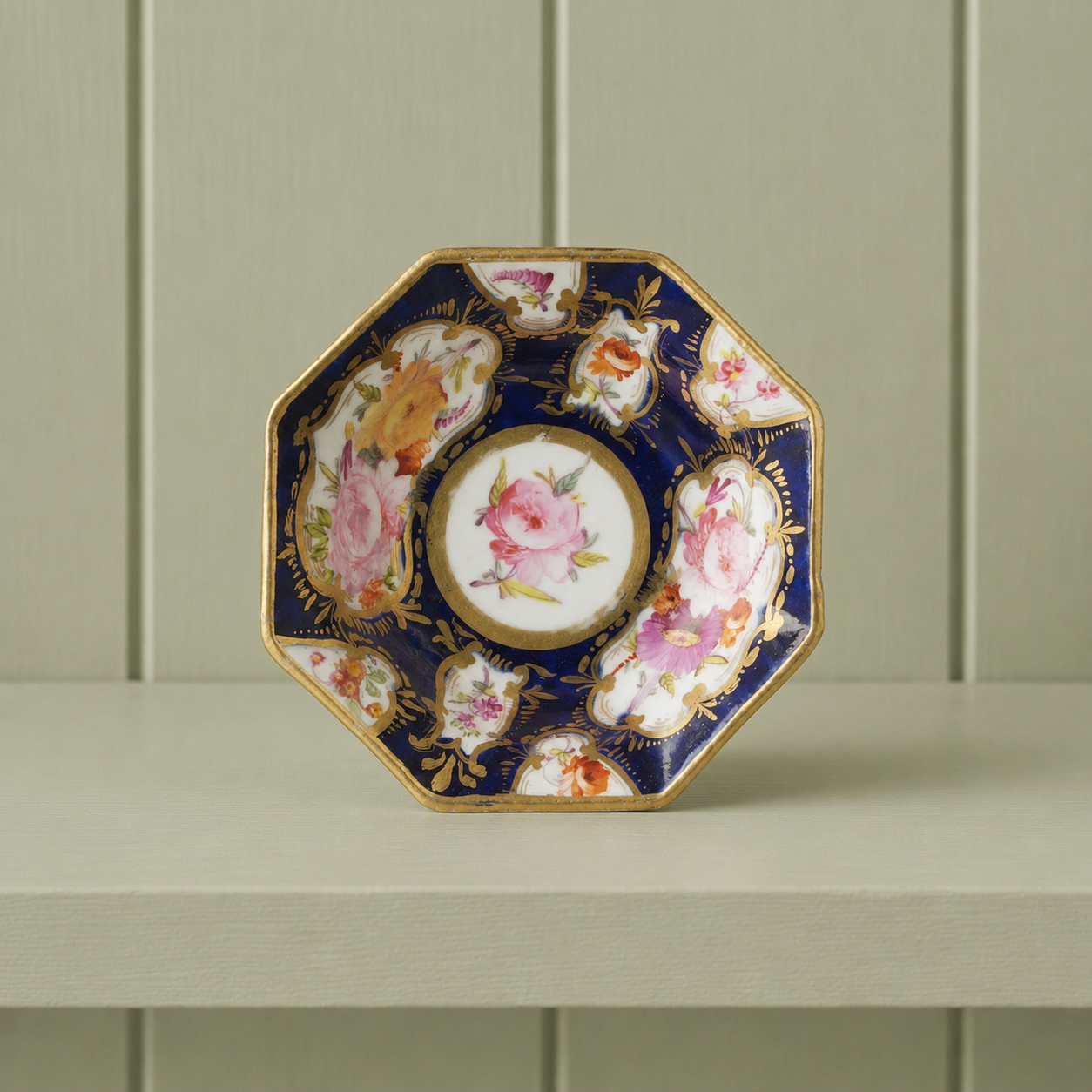 Miniature Doll Bowl Floral Cobalt Blue Coalport Porcelain English Circa 1820 Regency Era AF