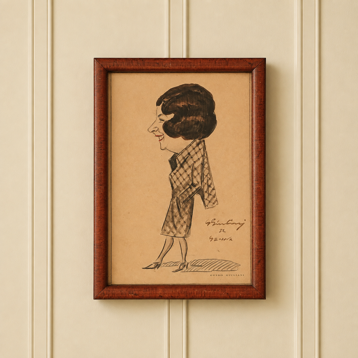 20th Century Art Deco Original Italian American Caricature Portrait 1930s Lady By Guido Giuliani
