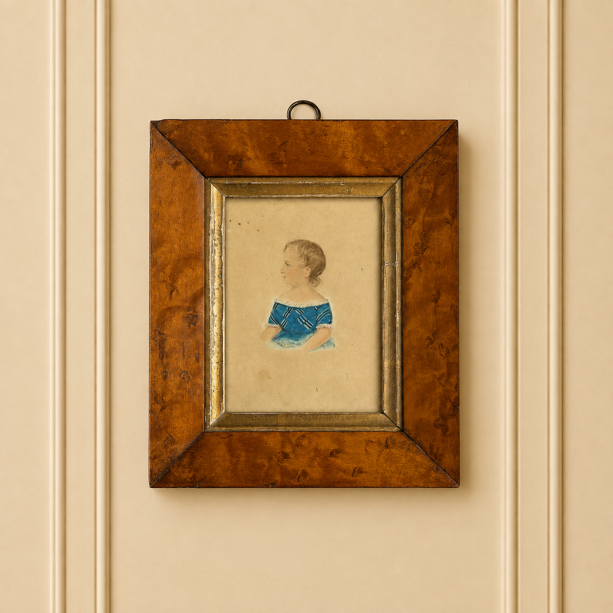 Antique Folk Art Painting Child Portrait Circa 1835