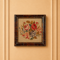 Antique Floral Needlework in Georgian Faux Oyster Veneer Frame