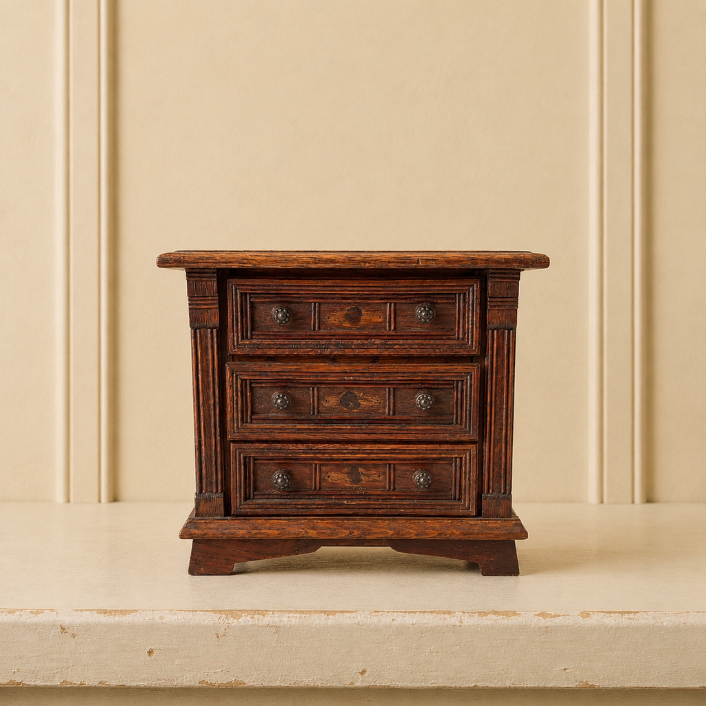 Antique Miniature Oak Chest of Drawers Jacobean Style Doll Size