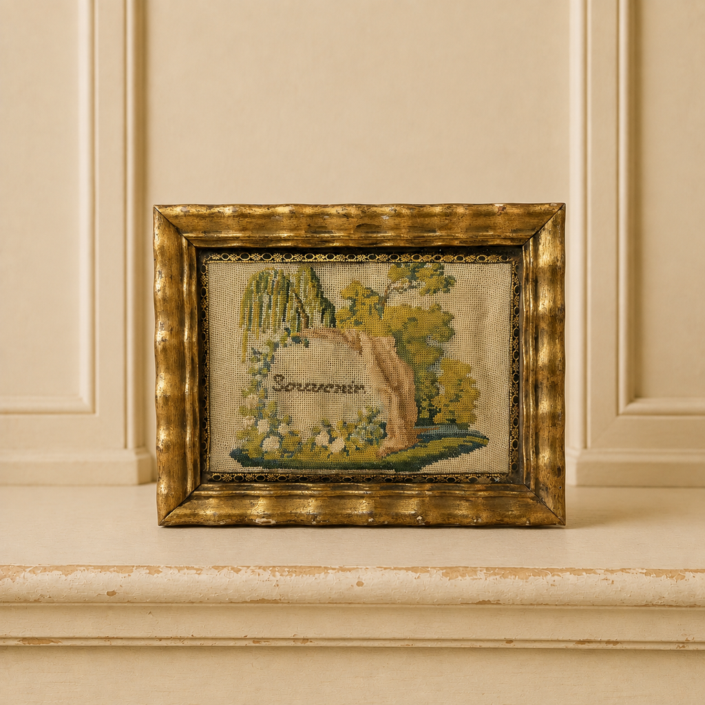 Miniature 19th Century Needlework Picture Mourning Tree C 1820