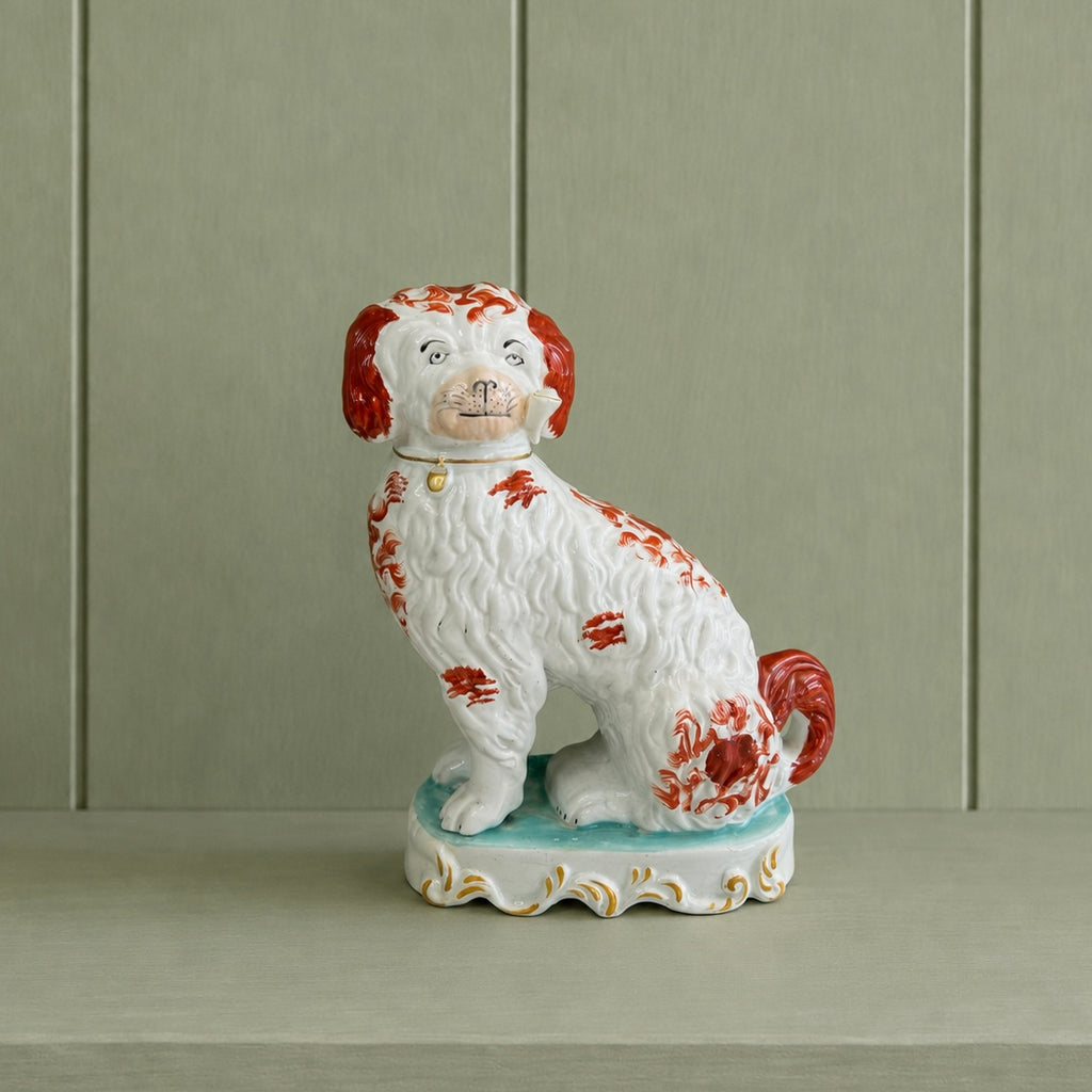 RARE Staffordshire Figure Pipe Smoking Dog Spaniel C 1870 AF