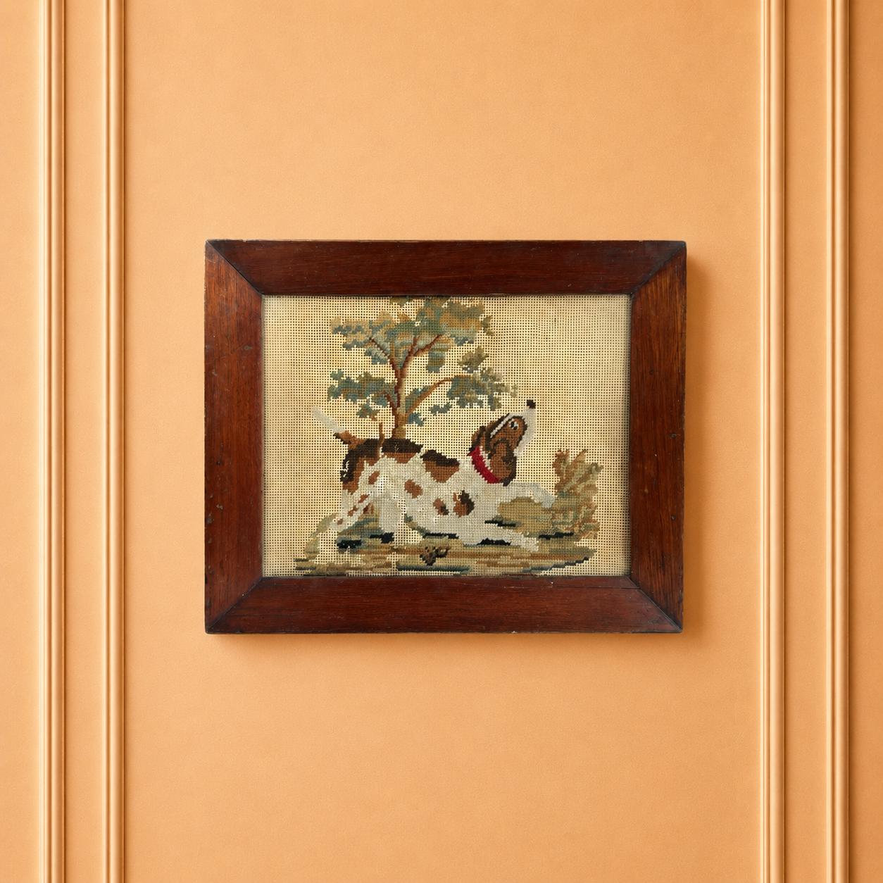 19th Century Dog Needlework On Perforated Paper Punch Paper C 1850