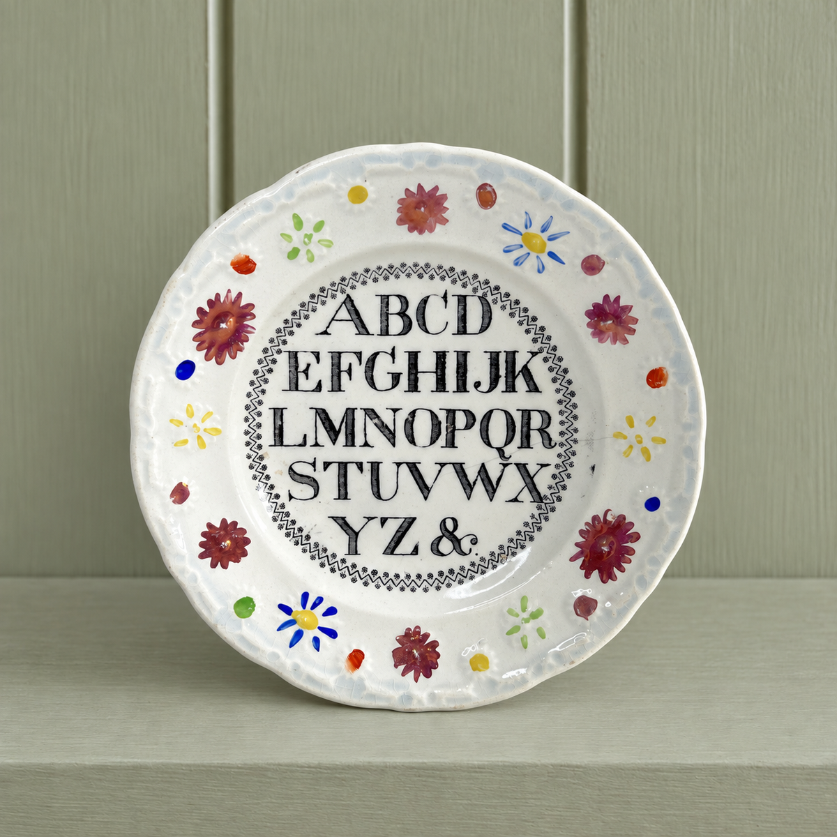 RARE Antique 19th Century Child’s Alphabet Nursery Ware Plate C 1820 AF