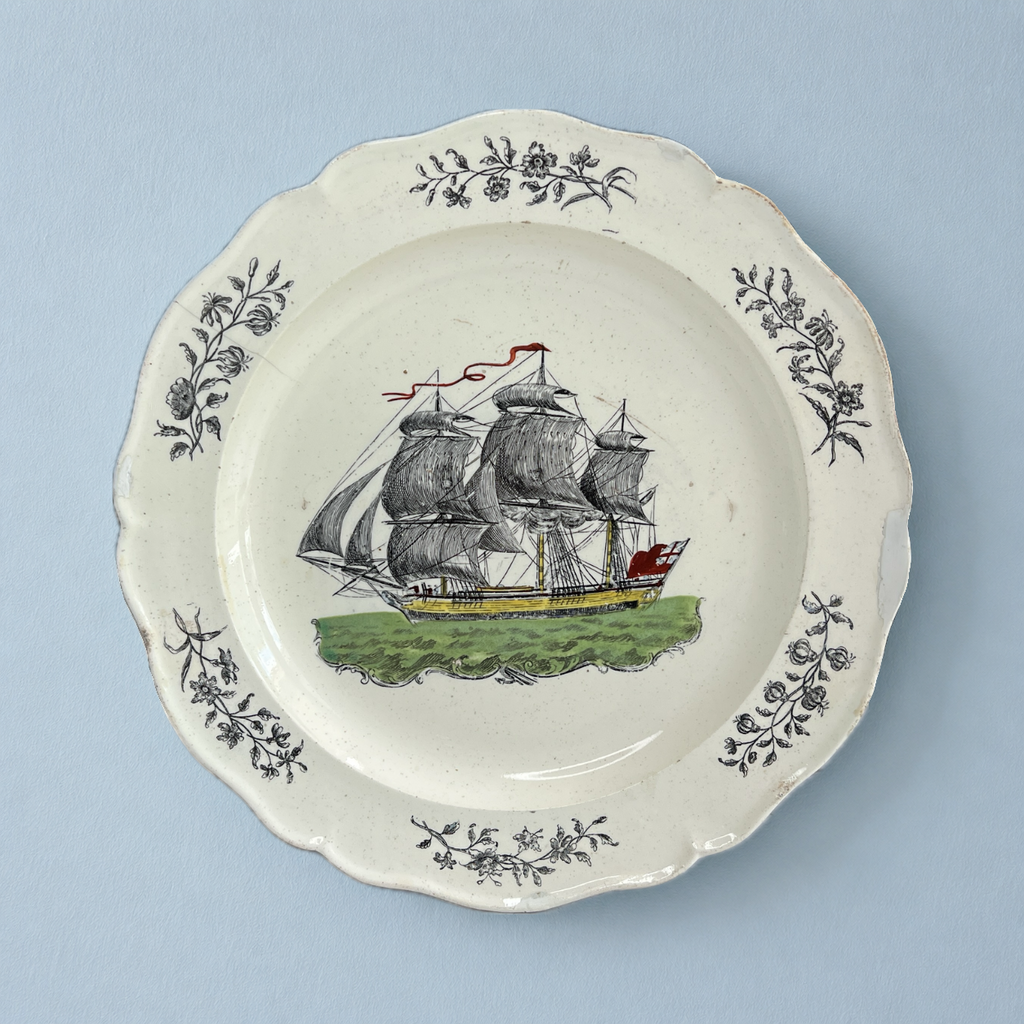 Antique 18th Century English Creamware Ship Plate Neale And Co Floral AF