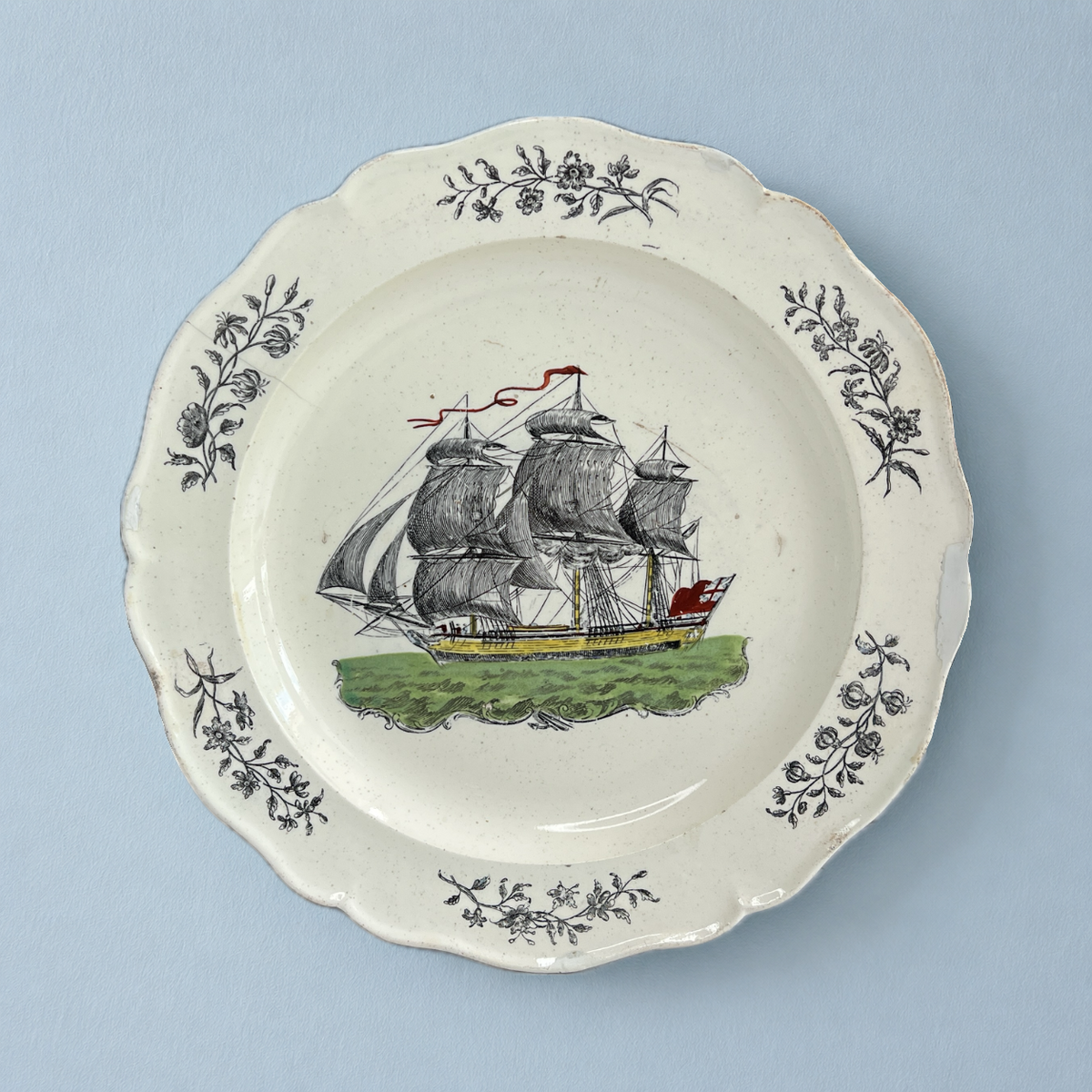 Antique 18th Century English Creamware Ship Plate Neale And Co Floral AF