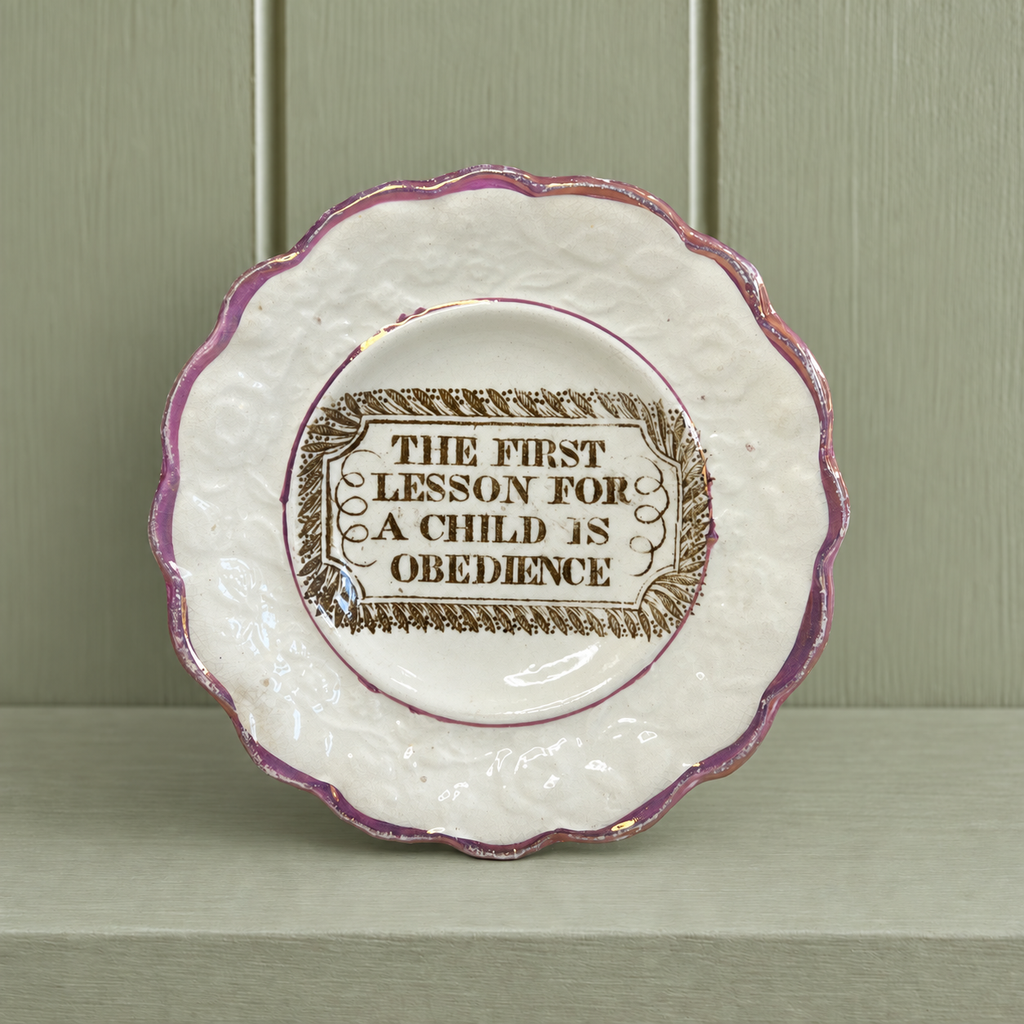 Rare 19th Century Childs Nursery Ware Plate Obedience Lustre Ware C 1830