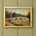 19th Century Oil On Board Painting Richmond Bridge River Thames C 1820