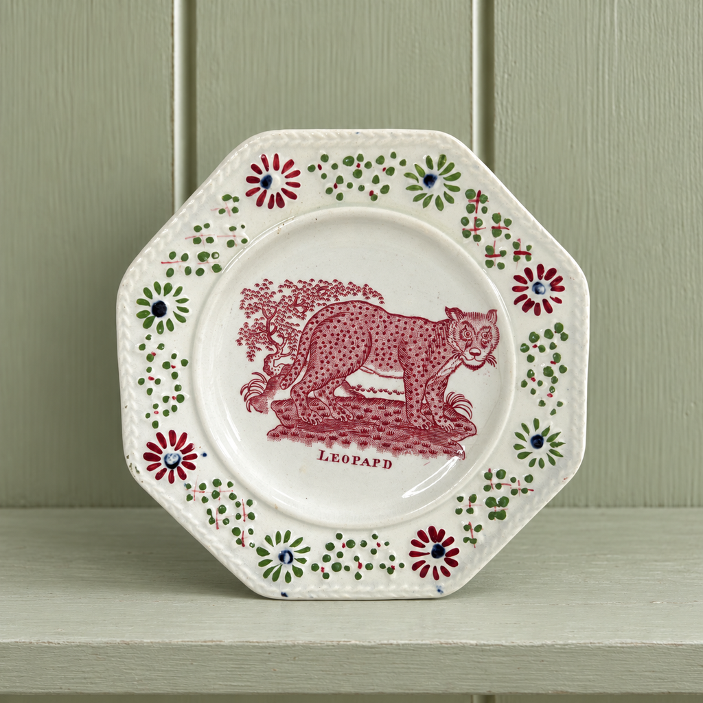 RARE 19th Century Child’s Nursery Ware Plate Leopard Big Cat C 1830
