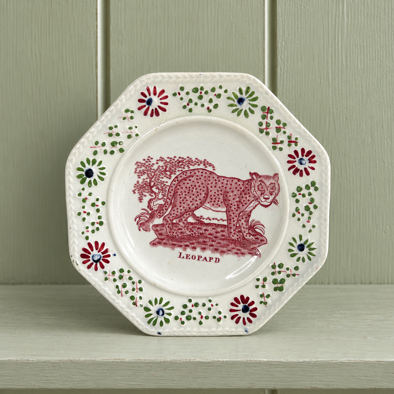 RARE 19th Century Child’s Nursery Ware Plate Leopard Big Cat C 1830