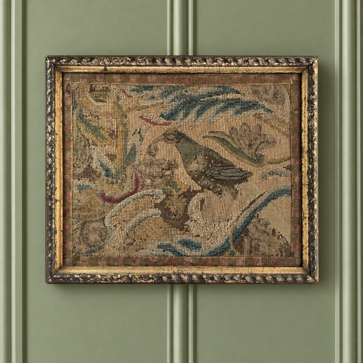 18th Century Canvas Work Needlework Peahen Bird English C 1740