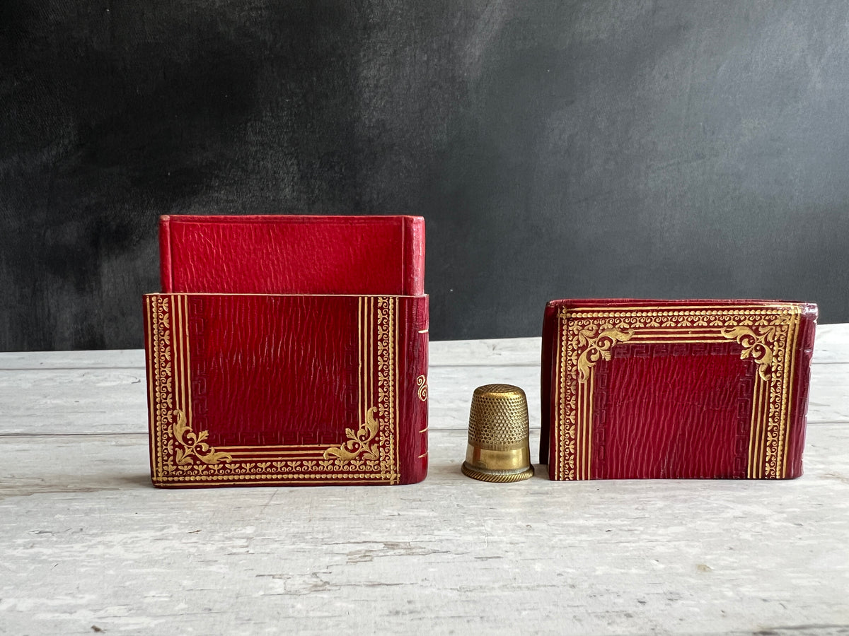 Antique 19th Century Red Leather Calling Card Case Set Of Three