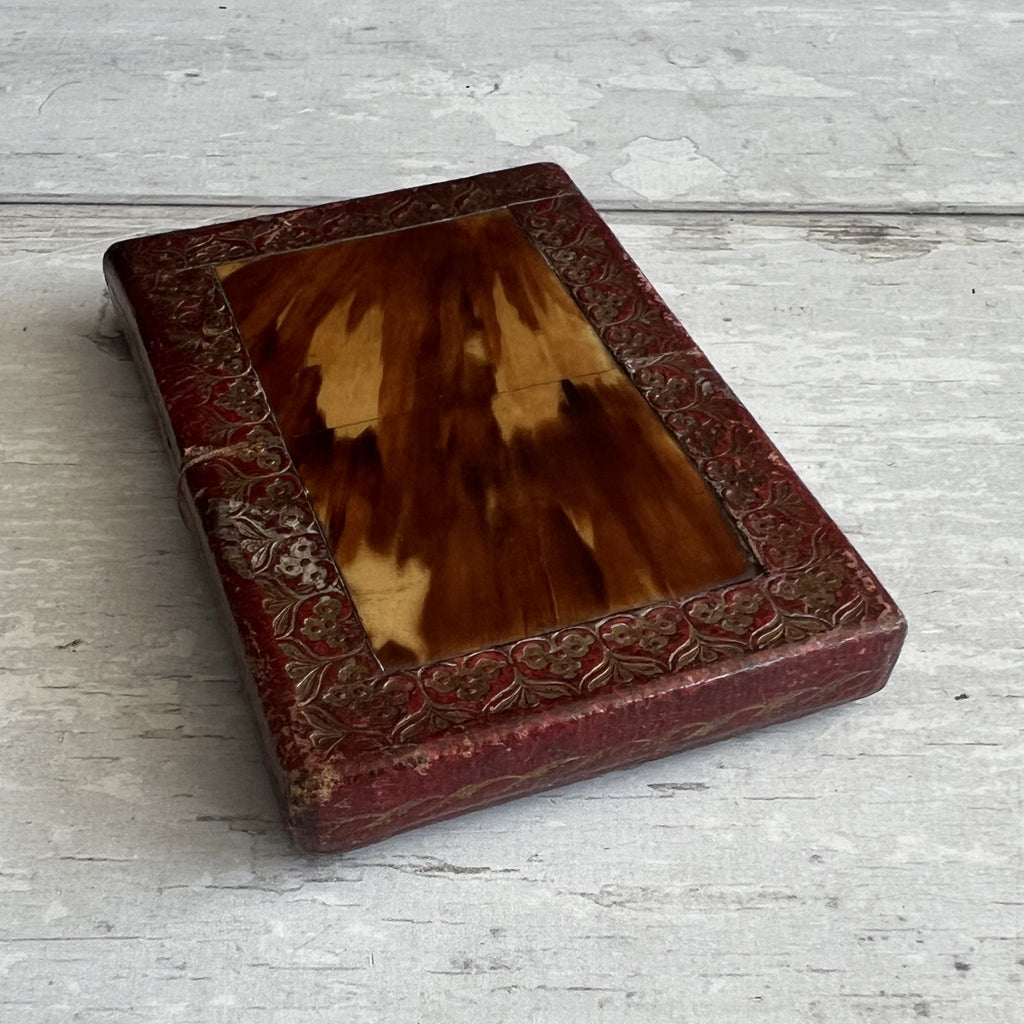 Antique 19th Century Red Leather Calling Card Case Set Of Three