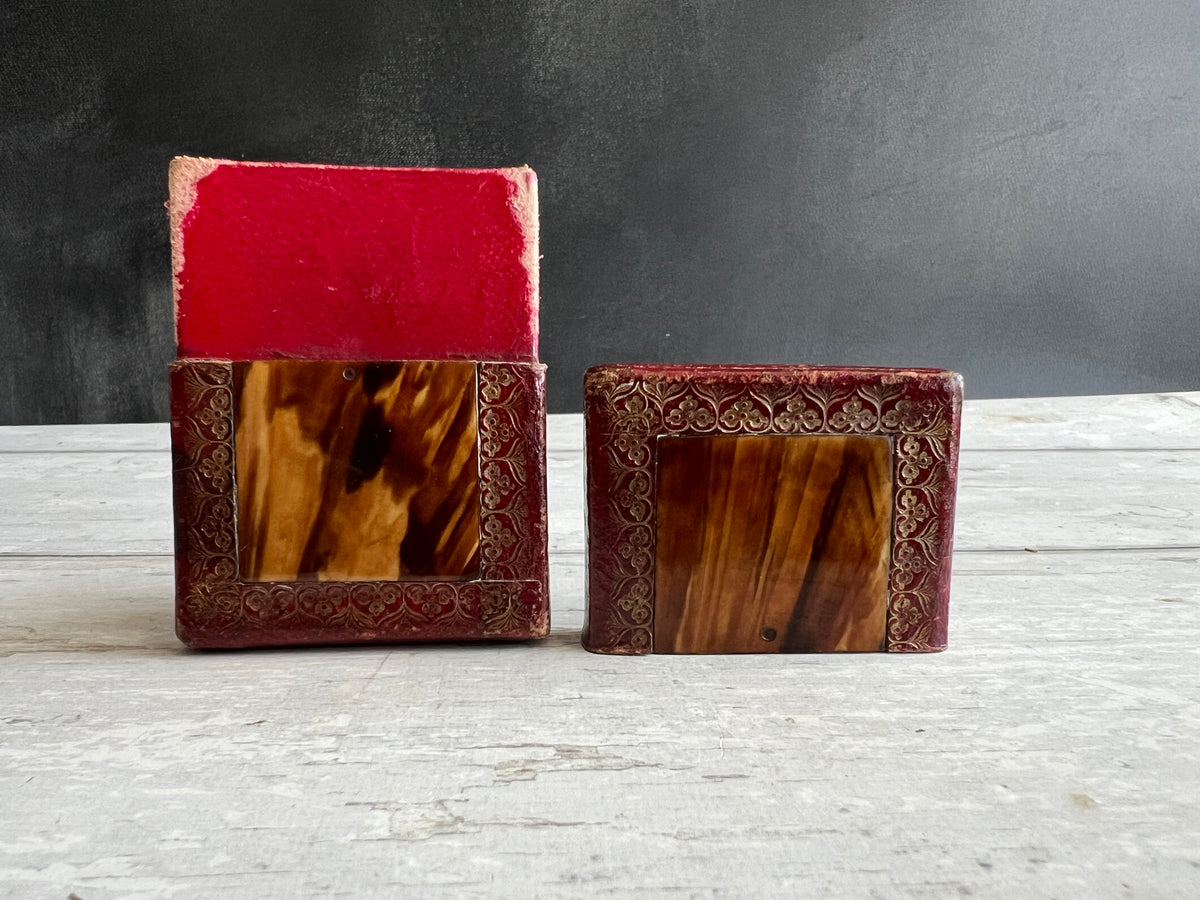 Antique 19th Century Red Leather Calling Card Case Set Of Three