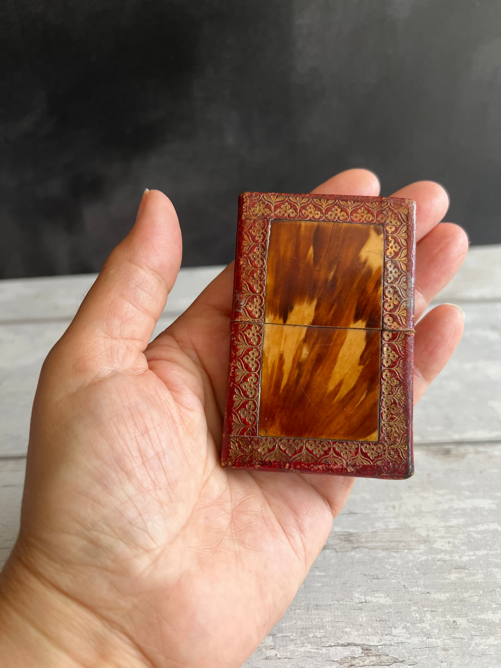 Antique 19th Century Red Leather Calling Card Case Set Of Three