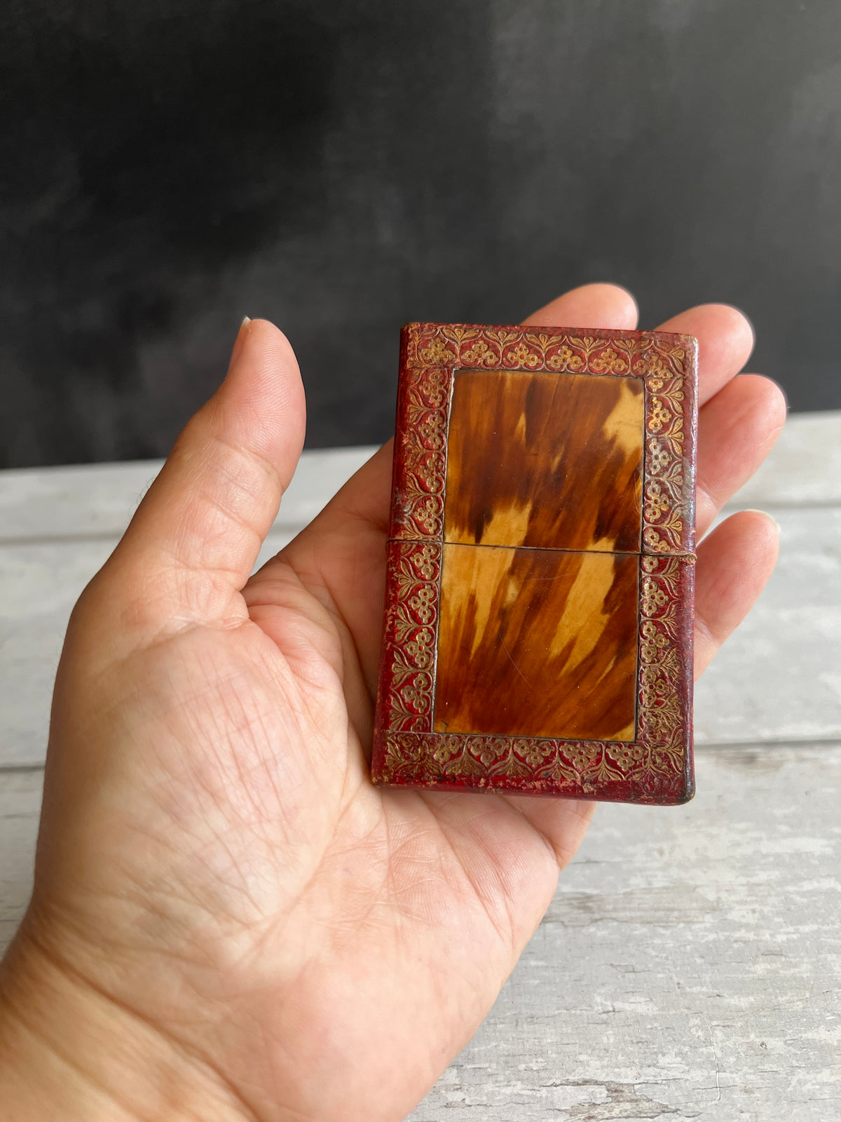 Antique 19th Century Red Leather Calling Card Case Set Of Three