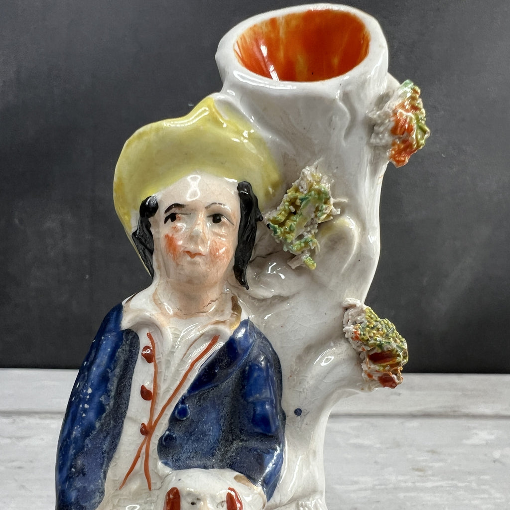 Antique Staffordshire Miniature Spill Vase Shepherd Boy and Dog C 1850 AF
