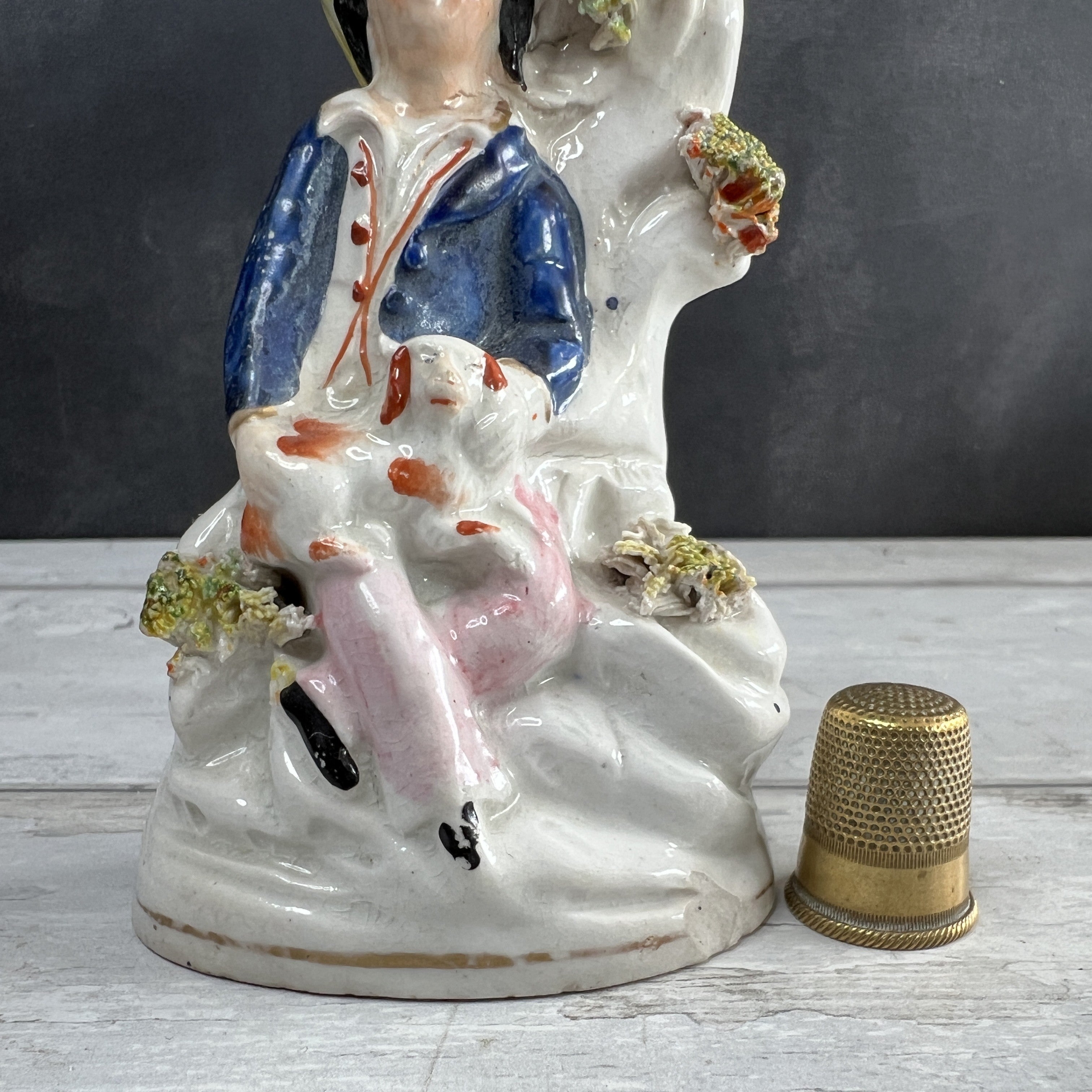 Antique Staffordshire Miniature Spill Vase Shepherd Boy and Dog C 1850 AF