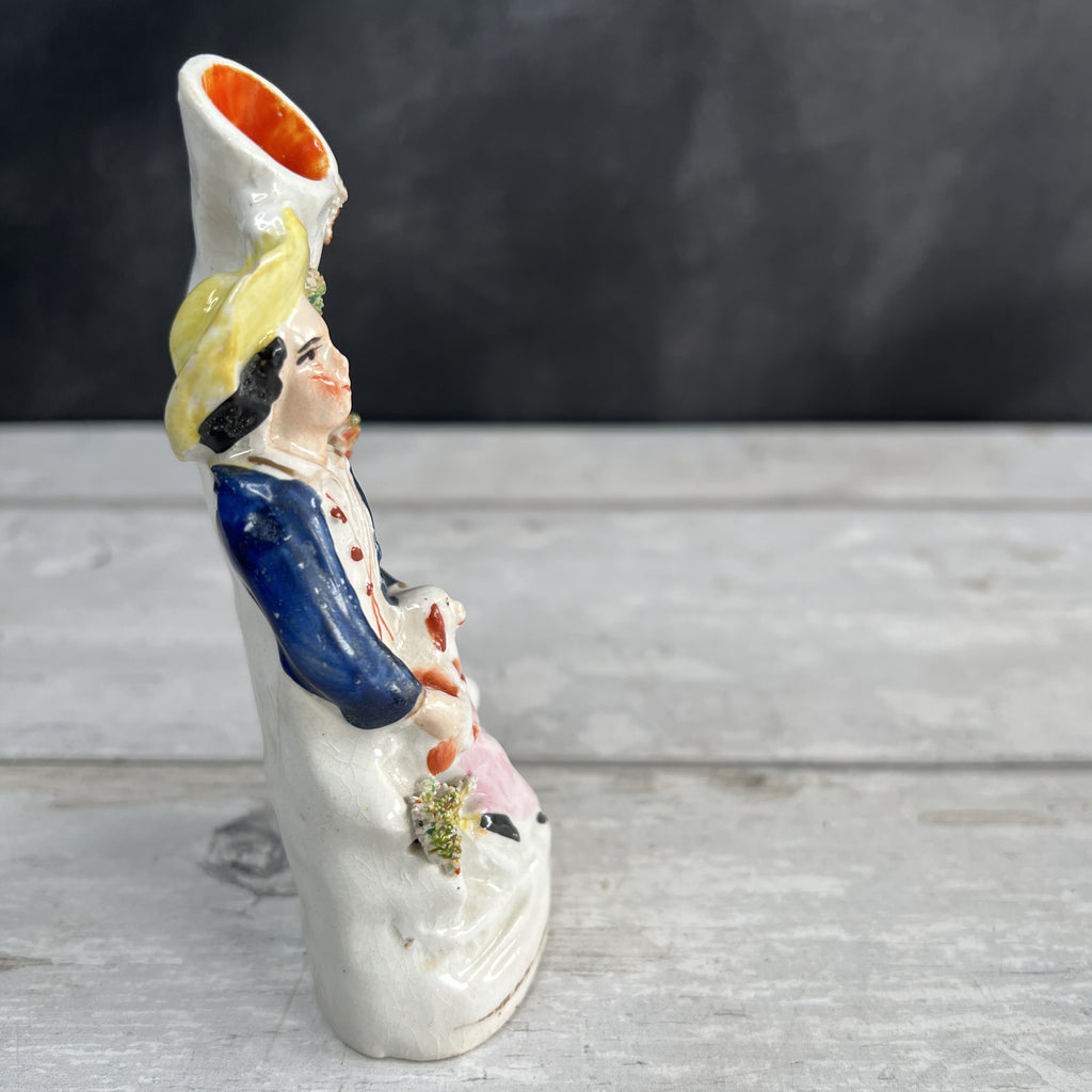 Antique Staffordshire Miniature Spill Vase Shepherd Boy and Dog C 1850 AF