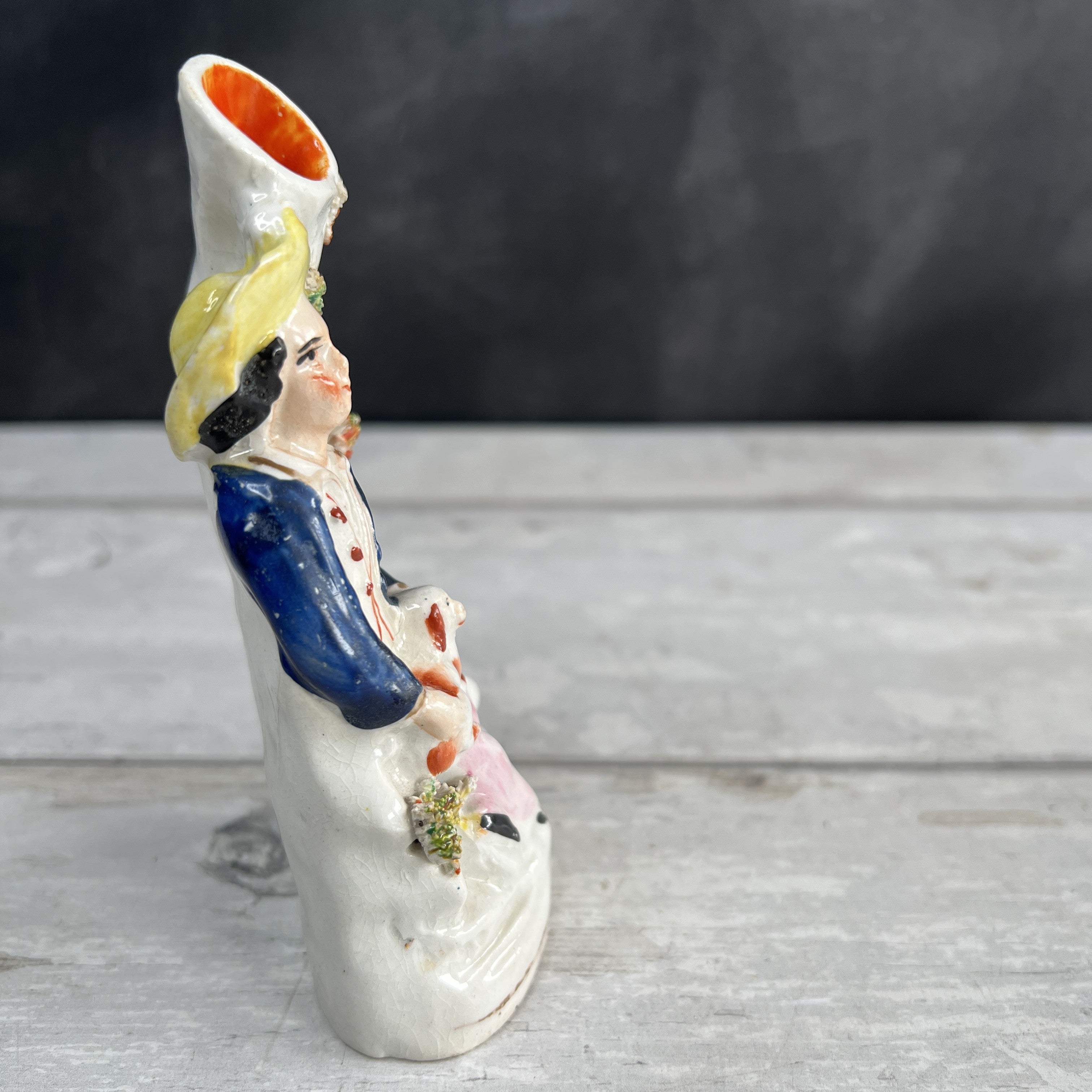 Antique Staffordshire Miniature Spill Vase Shepherd Boy and Dog C 1850 AF