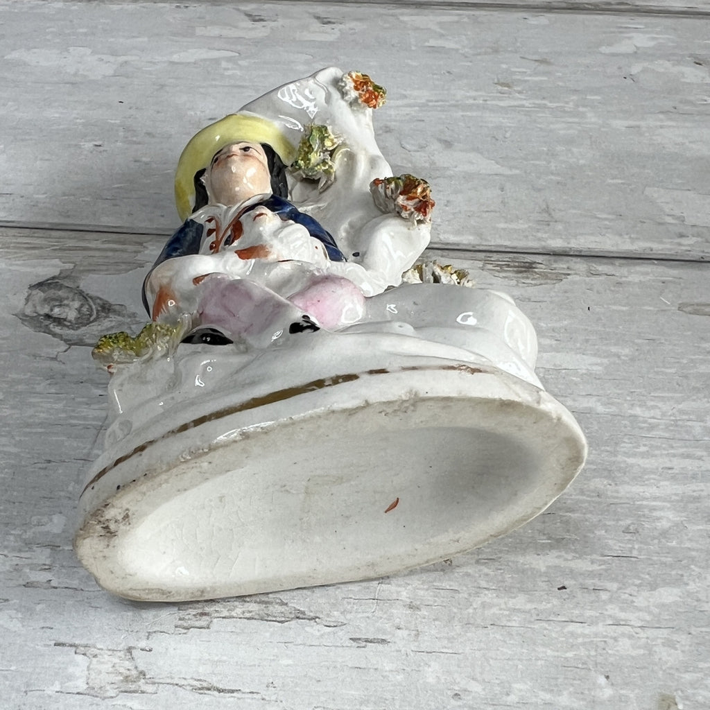 Antique Staffordshire Miniature Spill Vase Shepherd Boy and Dog C 1850 AF