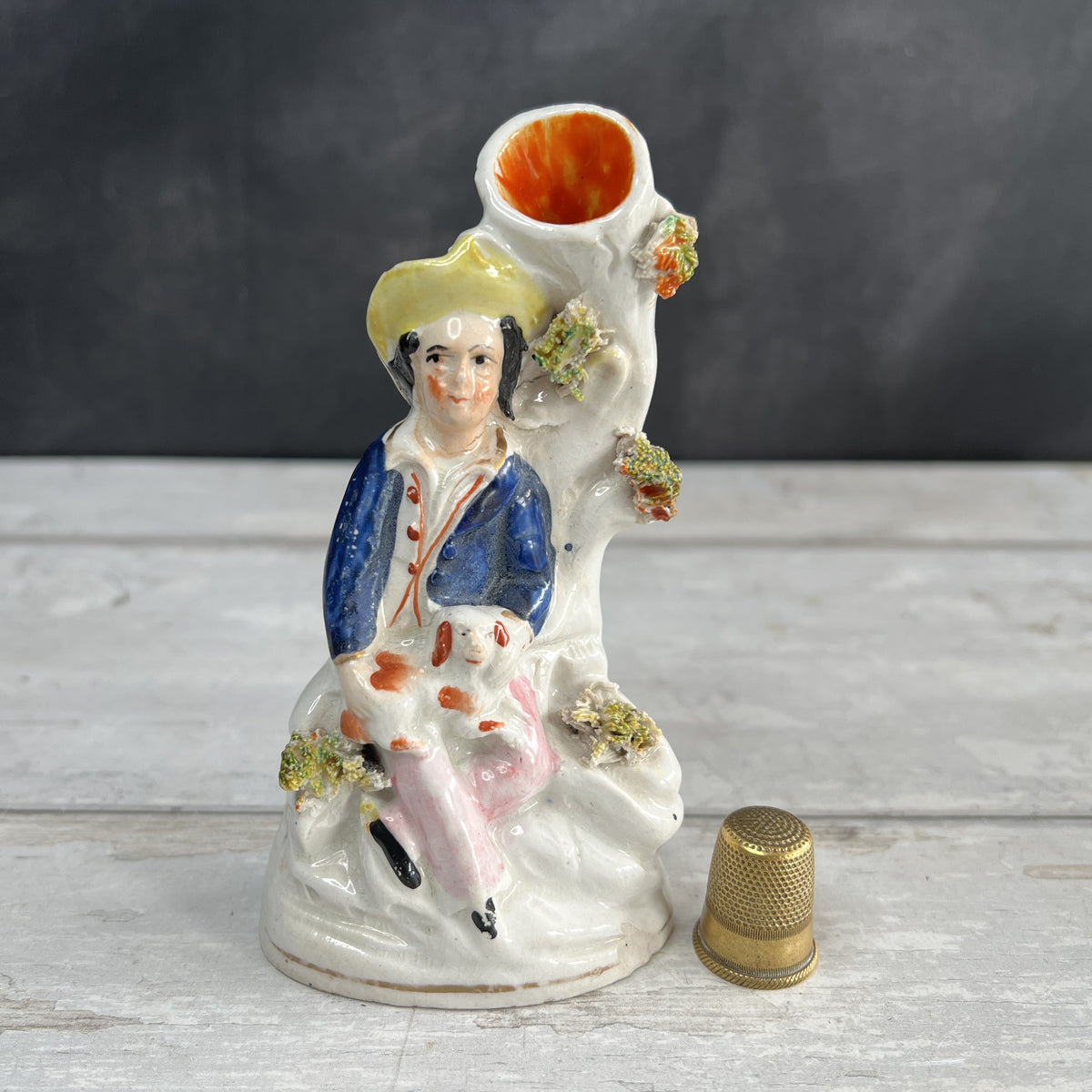 Antique Staffordshire Miniature Spill Vase Shepherd Boy and Dog C 1850 AF