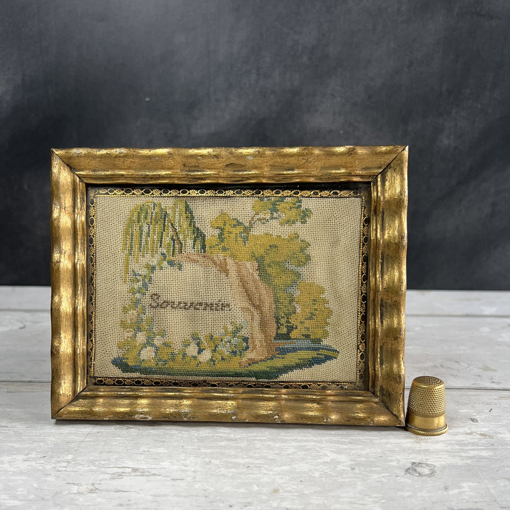 Miniature 19th Century Needlework Picture Mourning Tree C 1820