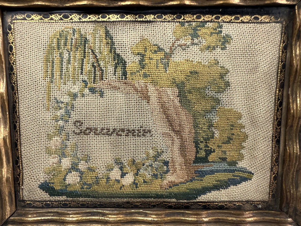 Miniature 19th Century Needlework Picture Mourning Tree C 1820