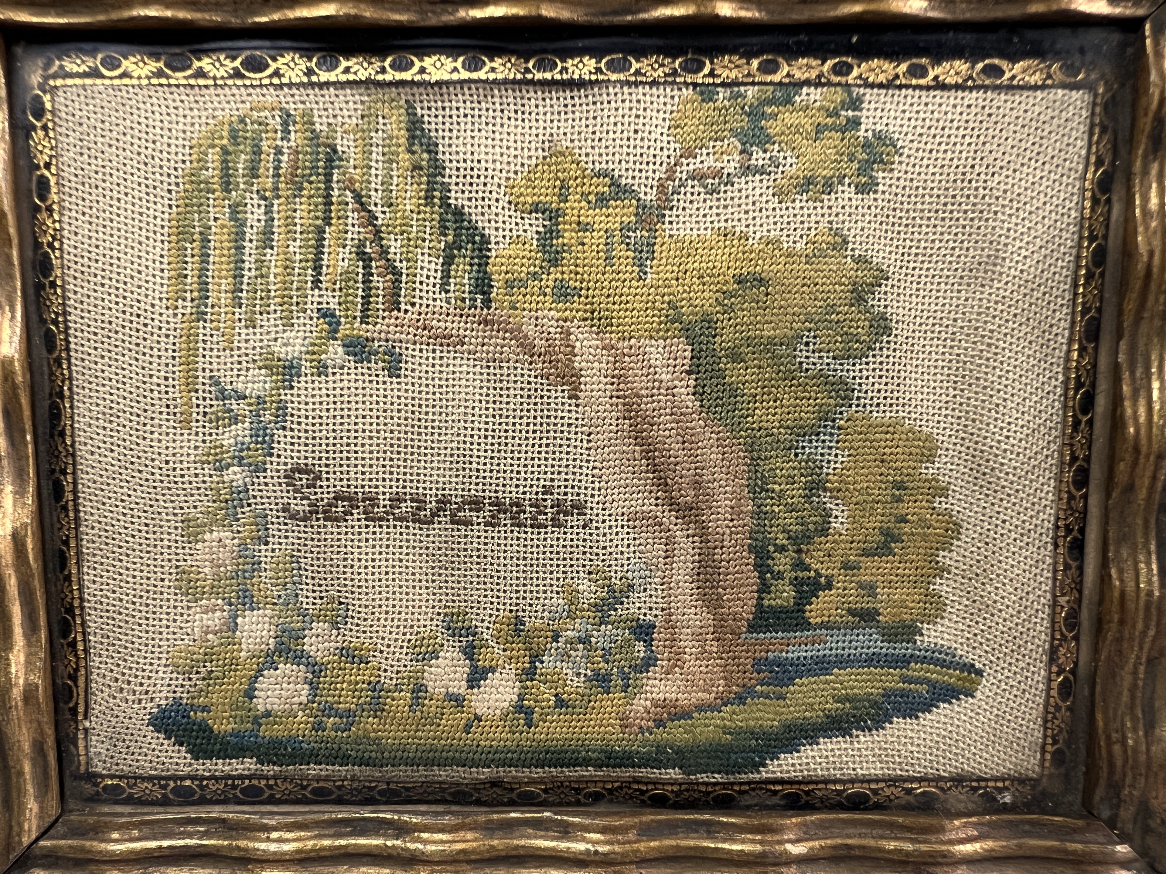 Miniature 19th Century Needlework Picture Mourning Tree C 1820