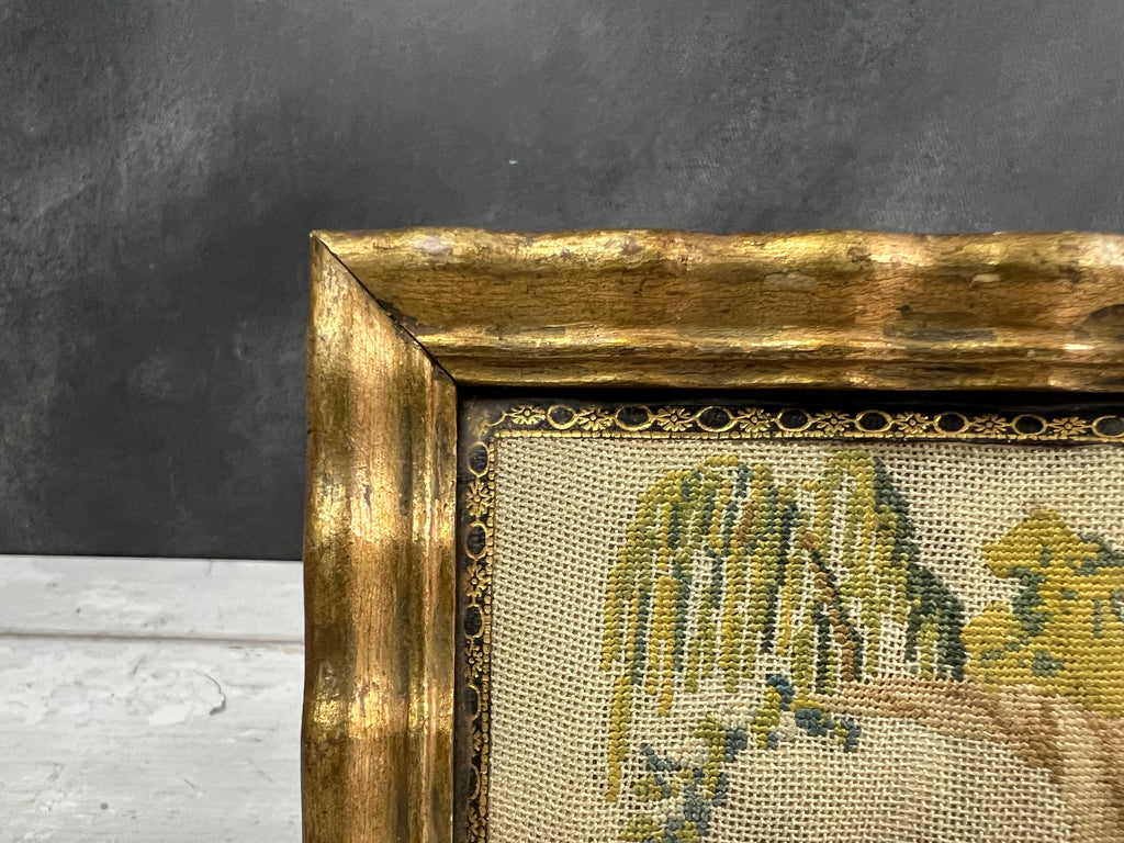 Miniature 19th Century Needlework Picture Mourning Tree C 1820