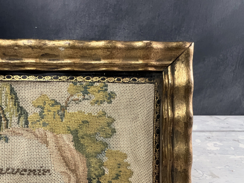 Miniature 19th Century Needlework Picture Mourning Tree C 1820