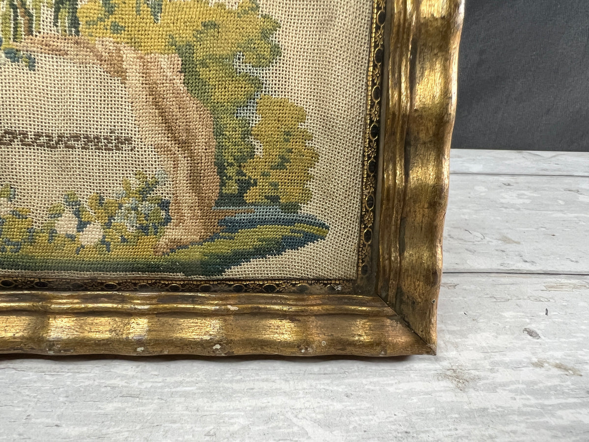 Miniature 19th Century Needlework Picture Mourning Tree C 1820